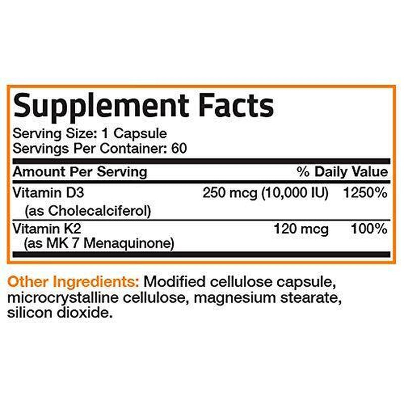 Vitamina K2 (MK7) Con Suplemento D3 Para La Salud Ósea 10 000 UI 60 Cápsulas